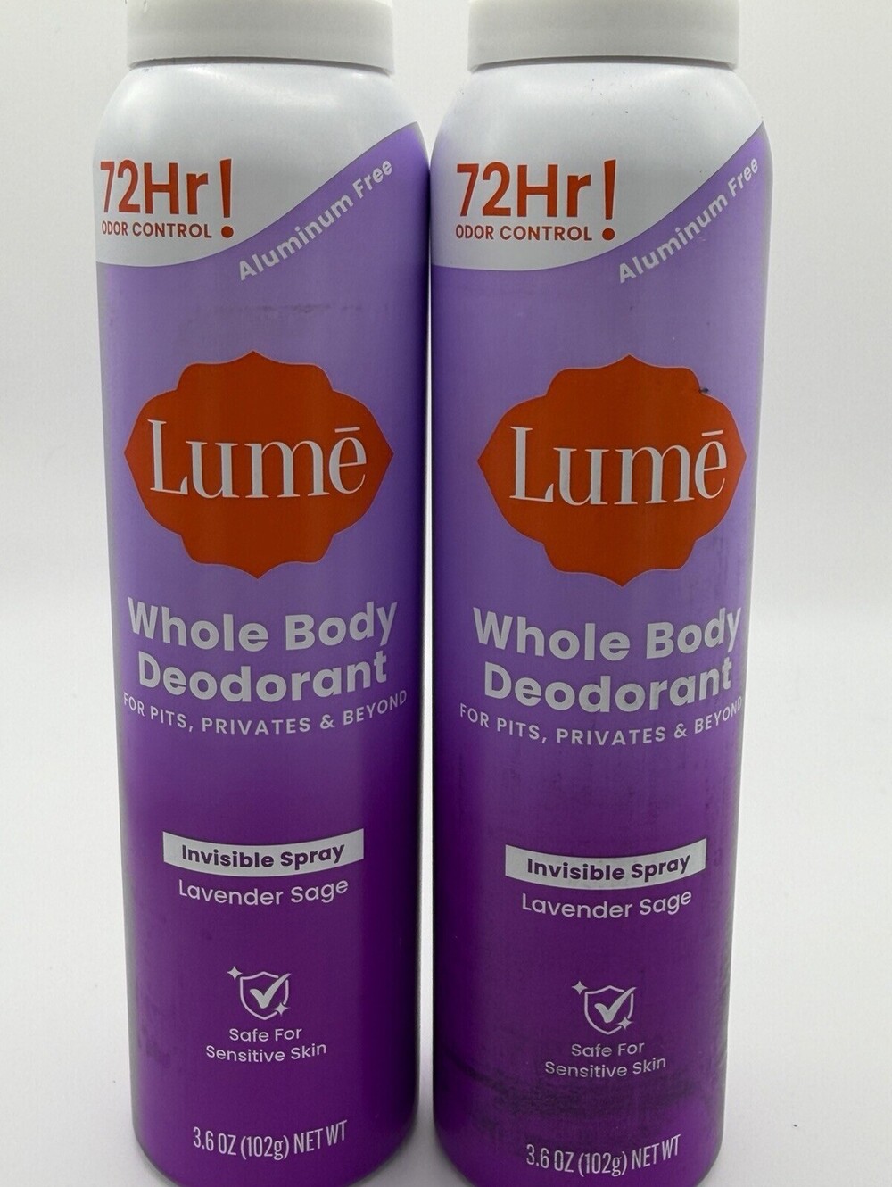 2 Lume Whole Body Deodorant Spray Lavender Sage 3.6 Oz Aluminum Free New